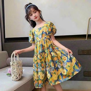 Váy hoa bé gái mùa hè 100% lụa mango cao cấp, mềm mại, Đầm kiểu bé gái tay ngắn dáng xòe - VAY1