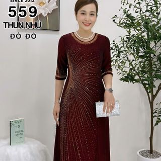 Đầm maxi trung niên dự tiệc sang trọng vải thun nhũ cao cấp đính đá, tặng mẹ co giãn tốt bigsize 80kg M559