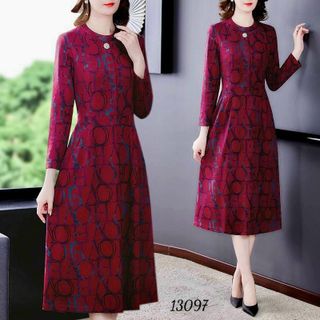 Váy trung niên sang trọng cho mẹ bigsize phong cách Hàn Quốc  dáng suông che khuyết điểm tốt, chất liệu poly co giãn A22 Nữ Voan