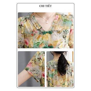 Đầm lụa hoa sang trọng cho mẹ bigsize thiết kế dáng xòe đẹp cao cấp dự tiệc P07