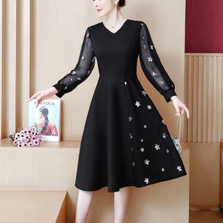 Đầm trung niên sang trong bigsize  cho mẹ dự tiệc thiết kế dáng suông đẹp -L133 Nữ Women Dress