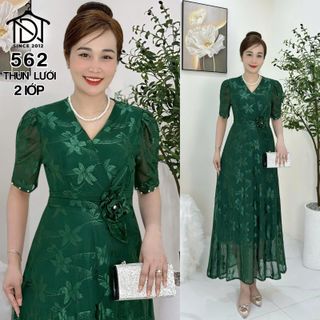Đầm MAXI trung niên dự tiệc sang trọng vải thun lưới tặng mẹ co giãn tốt bigsize 75kg M562