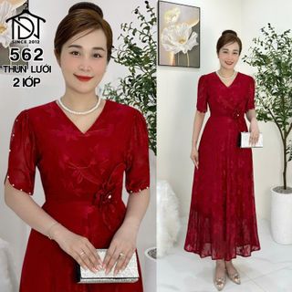Đầm MAXI trung niên dự tiệc sang trọng vải thun lưới tặng mẹ co giãn tốt bigsize 75kg M562