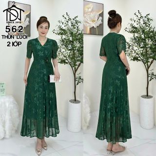 Đầm MAXI trung niên dự tiệc sang trọng vải thun lưới tặng mẹ co giãn tốt bigsize 75kg M562
