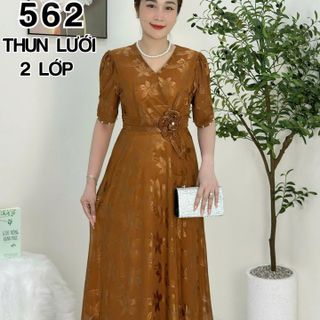 Đầm MAXI trung niên dự tiệc sang trọng vải thun lưới tặng mẹ co giãn tốt bigsize 75kg M562