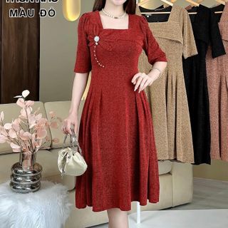 Đầm dạ hội trung niên chất nhũ ánh kim co giãn cực tốt, dáng chữ A, bigsize 75Kg - M550