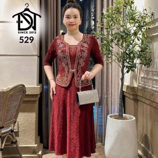 Đầm dạ hội trung niên chất liệu thun nhũ co giãn cực tốt. cho mẹ dự tiệc sang trọng bigsize 80KG M529 Nữ Women