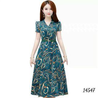 Đầm dự tiệc cho mẹ phong cách hàn Quốc bigsizem chất liệu lua mango cao cấp thiết kế dáng xòe sang trọng đẹp HN30 Dress Xanh