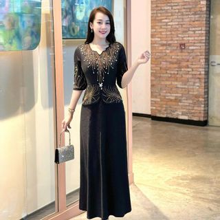 Đầm dạ hội trung niên chất liệu thun nhũ co giãn cực tốt. cho mẹ dự tiệc sang trọng bigsize M543
