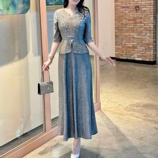 Đầm dạ hội trung niên chất liệu thun nhũ co giãn cực tốt. cho mẹ dự tiệc sang trọng bigsize M543