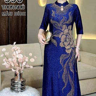 Đầm cách tân trung niên dự tiệc sang trọng vải thun nhũ cao cấp tặng mẹ co giãn tốt bigsize 75kg M558