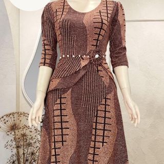 Đầm dạ hội trung niên dự tiệc sang trọng vải nhũ kim sa tặng mẹ co giãn bigsize FREESIZE TỪ 50kg đến 80kg DN21