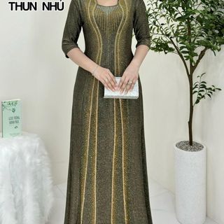 Đầm maxi trung niên chất nhũ kim sa phối nhung co giãn tốt, đính đá, cho mẹ dự tiệc sang trọng bigsize 80KG, MAXI M520 Nữ Dress Women Kim Tuyến