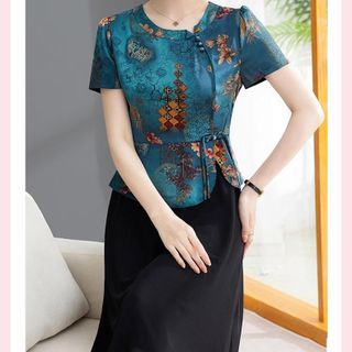 Đầm trung niên WOBE cho mẹ bigsize cao cấp dự tiệc sang trọng thiết kế dáng xoè đẹp P10 Xanh