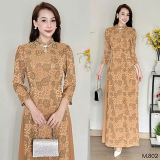 Áo Dài Giả Đầm Trung Niên với chất liệu thun bông co giãn, mềm mại, thoáng mát bigsize M802