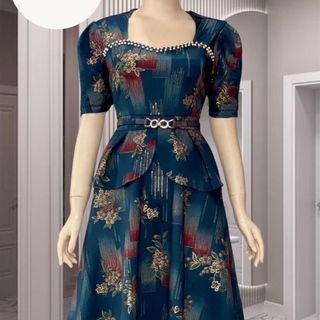 Đầm trung niên chất thun nhũ ánh kim co giãn cho mẹ dự tiệc sang trọng bigsize cao cấp DN23 Nữ Kim Tuyến