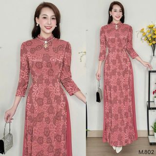 Áo Dài Giả Đầm Trung Niên với chất liệu thun bông co giãn, mềm mại, thoáng mát bigsize M802