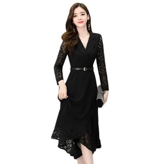 Váy trung niên sang trọng cho mẹ bigsize phong cách Hàn Quốc đuôi cá dáng xòe đẹp cao cấp dự tiệc P01