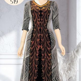 Đầm maxi dạ hội trung niên chất nhũ kim sa co giãn cực tốt cho mẹ dự tiệc sang trọng bigsize 80KG M519 Nữ Dress Women Nhung