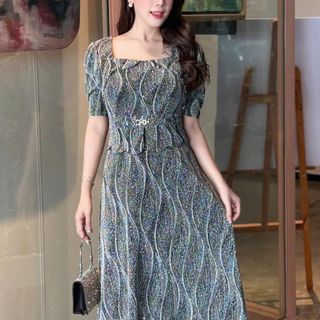 Đầm maxi trung niên dự tiệc - công sở, vải thun nhũ cao cấp đính đá, dáng peplum, tặng mẹ co giãn tốt bigsize M693