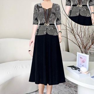 Đầm dạ hội trung niên chất liệu nhũ co giãn cực tốt. cho mẹ dự tiệc sang trọng bigsize M509 Nữ Women Dress