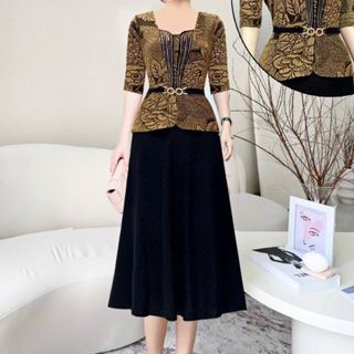 Đầm dạ hội trung niên chất liệu nhũ co giãn cực tốt. cho mẹ dự tiệc sang trọng bigsize M509 Nữ Women Dress