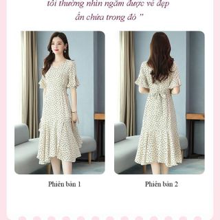 Đầm voan lụa trung niên dự tiệc sang trọng, thiết kế dáng xoè che khuyết điểm đẹp HN10 Nữ Kem