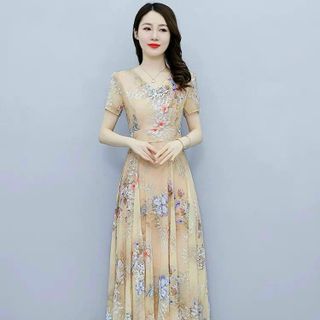 Đầm maxi dự tiệc cho mẹ phong cách hàn Quốc bigsize cao cấp thiết kế dáng xòe sang trọng đẹp HN28 Nữ Dress