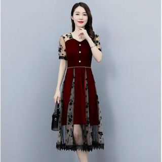 Váy trung niên cho mẹ sang trọng bigsize cao cấp dự tiệc thiết kế dáng xòe HN16 ĐỎ