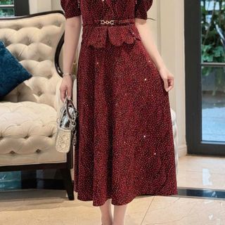 Đầm midi trung niên  dự tiệc - công sở, vải thun nhũ cao cấp đính đá, tặng mẹ co giãn tốt bigsize M692