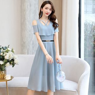 Đầm voan lụa trung niên dự tiệc sang trọng, thiết kế dáng xoè che khuyết điểm đẹp HN09