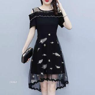 Đầm dự tiệc thiết kế dáng xoè dự tiệc chất liệu umi co giãn phối voan, mềm mại, sang trong,thanh lịch N09