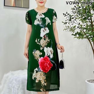 ĐẦM TRUNG NIÊN DỰ TIỆC, CHẤT VOAN DÁNG SUÔNG CHE KHUYẾT ĐIỂM TỐT FREESIZE DƯỚI 75KG Nữ Women