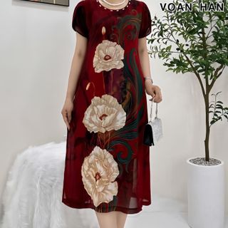 ĐẦM TRUNG NIÊN DỰ TIỆC, CHẤT VOAN DÁNG SUÔNG CHE KHUYẾT ĐIỂM TỐT FREESIZE DƯỚI 75KG Nữ Women