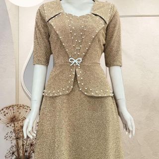 Đầm dạ hội trung niên chất liệu nhũ ánh kim co giãn cực tốt. cho mẹ dự tiệc sang trọng bigsize 80KG M453 Nữ Voan Women
