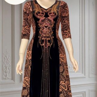 Đầm dạ hội trung niên chất nhũ kim sa co giãn cực tốt cho mẹ, đính đá cao cấp, dự tiệc sang trọng bigsize M512 Nữ Dress Women