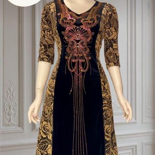 Đầm dạ hội trung niên chất nhũ kim sa co giãn cực tốt cho mẹ, đính đá cao cấp, dự tiệc sang trọng bigsize M512 Nữ Dress Women