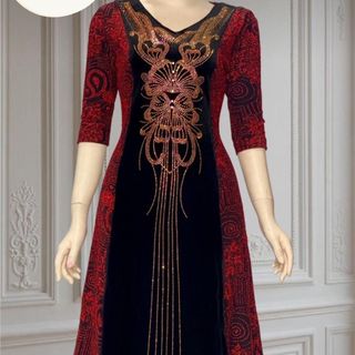 Đầm dạ hội trung niên chất nhũ kim sa co giãn cực tốt cho mẹ, đính đá cao cấp, dự tiệc sang trọng bigsize M512 Nữ Dress Women