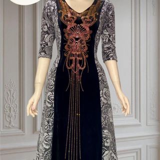 Đầm dạ hội trung niên chất nhũ kim sa co giãn cực tốt cho mẹ, đính đá cao cấp, dự tiệc sang trọng bigsize M512 Nữ Dress Women