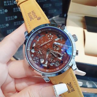 SĂN SALE ĐẦU NĂM ĐỒNG HỒ NAM TRUNG CẤP MONBLAN DÂY DA MẶT CHONOGRAP CHẤM ĐEN