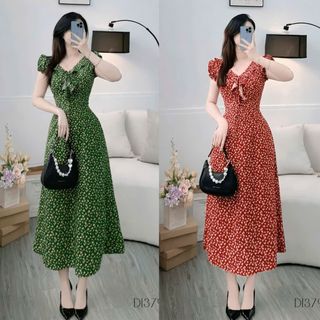 Đầm lụa hoa cao cấp, dáng xòe giúp che khuyết điểm tốt, đầm công sở dự tiệc sang trọng B2