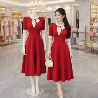 Đầm dự tiệc thiết kế dáng chữ A, xòe, công sở dự tiệc chất liệu cotton lạnh, mềm mại, sang trong,thanh lịch B1