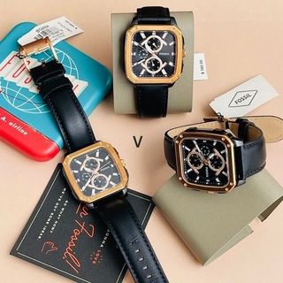 ĐỒNG HỒ NAM CAO CẤP POSSIL DÂY DA ĐEN MẶT VUÔNG CHONOGRAP FULLBOX