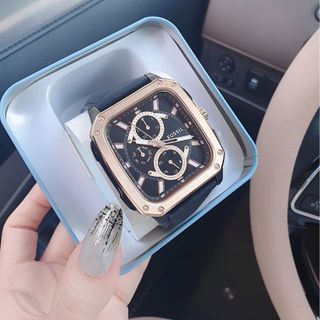 ĐỒNG HỒ NAM CAO CẤP POSSIL DÂY DA ĐEN MẶT VUÔNG CHONOGRAP FULLBOX