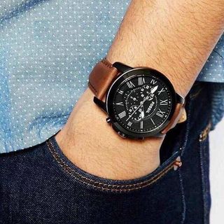 SALE ĐỒNG HỒ NAM CAO CẤP POSSIL DÂY DA NÂU MẶT ĐEN FULL KIM FULLBOX KHÔNG TAG