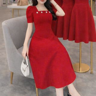 Đầm dự tiệc thiết kế dáng chữ A, xoè, cổ vuông, công sở dự tiệc chất liệu cotton lạnh, mềm mại, sang trong,thanh lịch B7