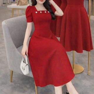 Đầm dự tiệc thiết kế dáng chữ A, xoè, cổ vuông, công sở dự tiệc chất liệu cotton lạnh, mềm mại, sang trong,thanh lịch B7