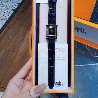 ĐỒNG HỒ NỮ CAO CẤP HERMET DÂY DA FULL ĐEN NIỀNG VÀNG MẶT KÍNH CẮT GIÁC