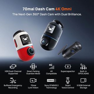 Camera hành trình 70mai Dash Cam 4K Omni X800, Góc Nhìn Toàn Cảnh 360°