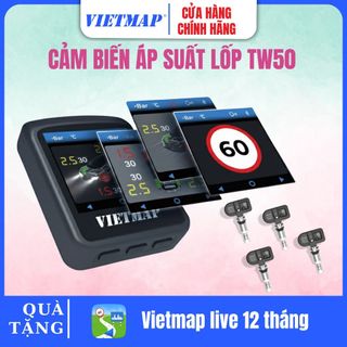 Cảm biến áp suất lốp (TPMS) van trong VIETMAP TW50 cảnh báo tiếng Việt, hiển thị tốc độ giới hạn